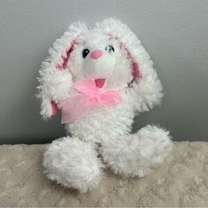 MTY International White Pink Bunny Rabbit Plush Stuffed Animal Floppy Ears Bow